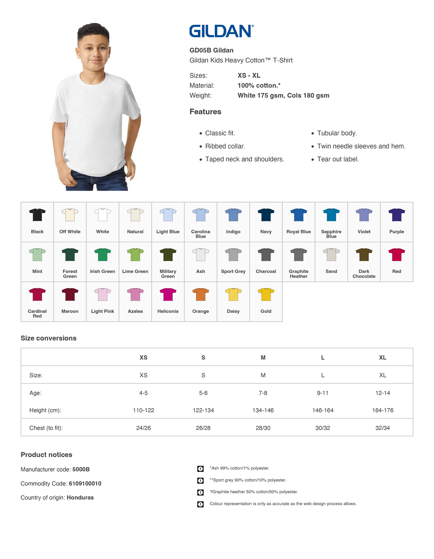 Gildan Kids Heavy Cotton™ T-Shirt | Various Colours