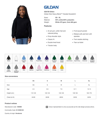Gildan Kids Heavy Blend™ Hooded Sweatshirt | Various Colours